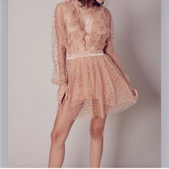 NWT For Love And Lemons Cream Plunge Bishop Sleeve Dress - Picture 9 of 10
